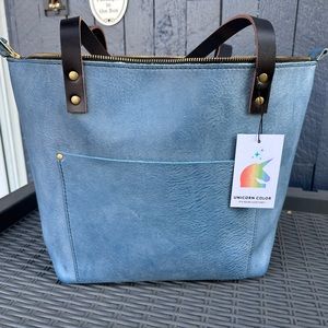 Portland Leather Goods Large Indigo Zipper Tote - 🦄 UNICORN COLOR!